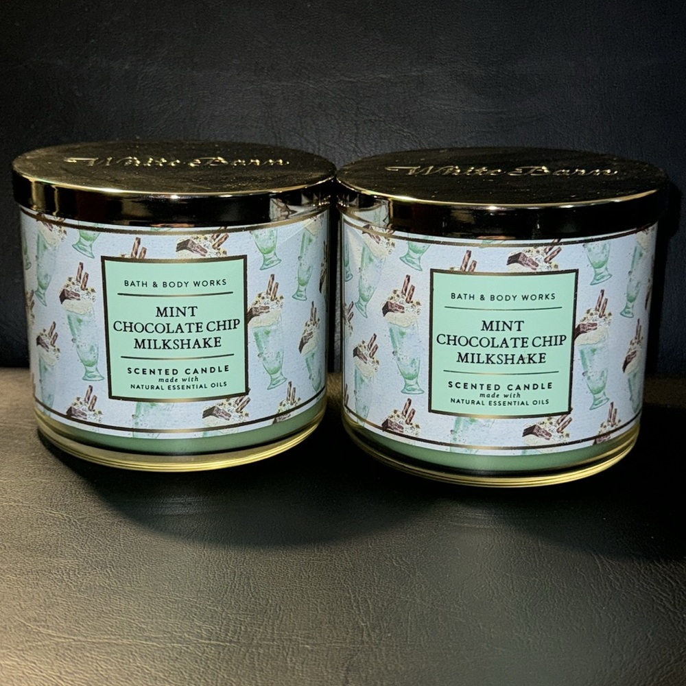 🆕 MINT CHOCOLATE CHIP MILKSHAKE 2 Bath & Body Works 3 Wick Candles RARE Summer